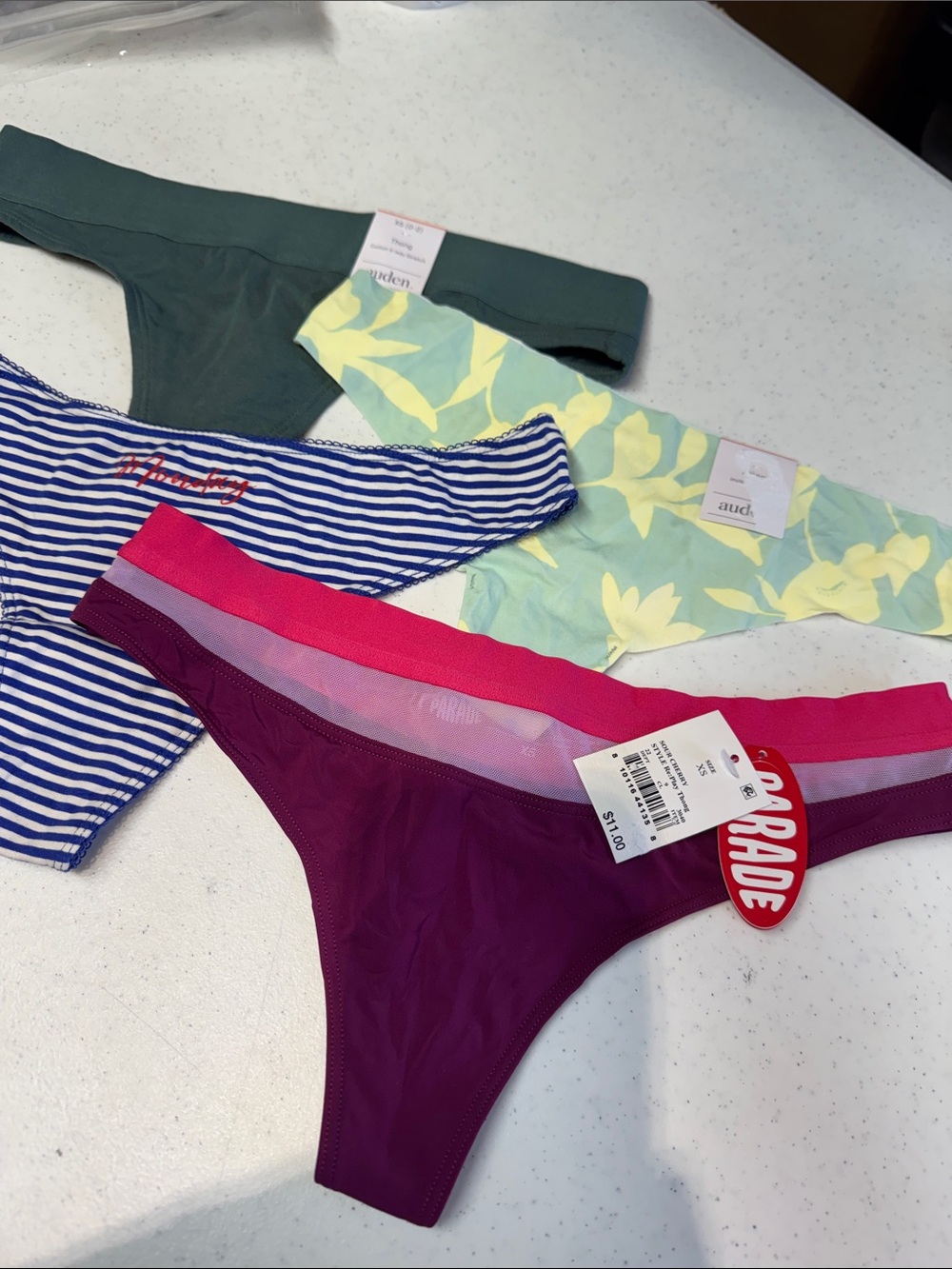 XS-4 Pieces‎ Assorted Women's Thong Panties - Striped, Floral, Solid Colors